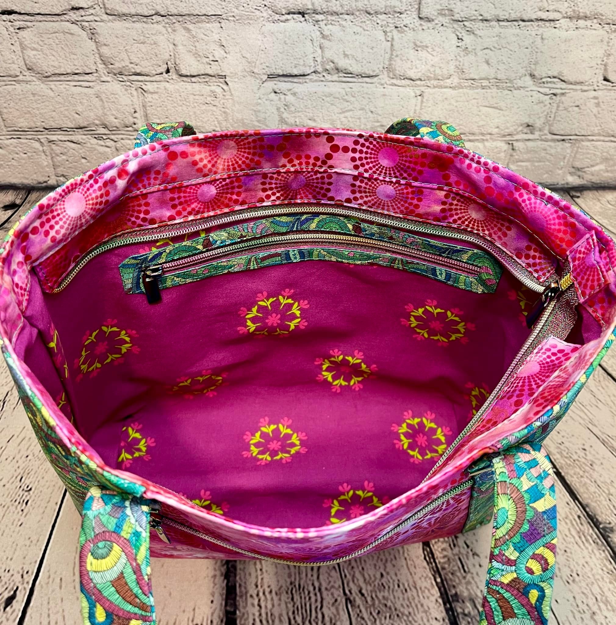 Large Zipper Tote - Pink & Green Paisley