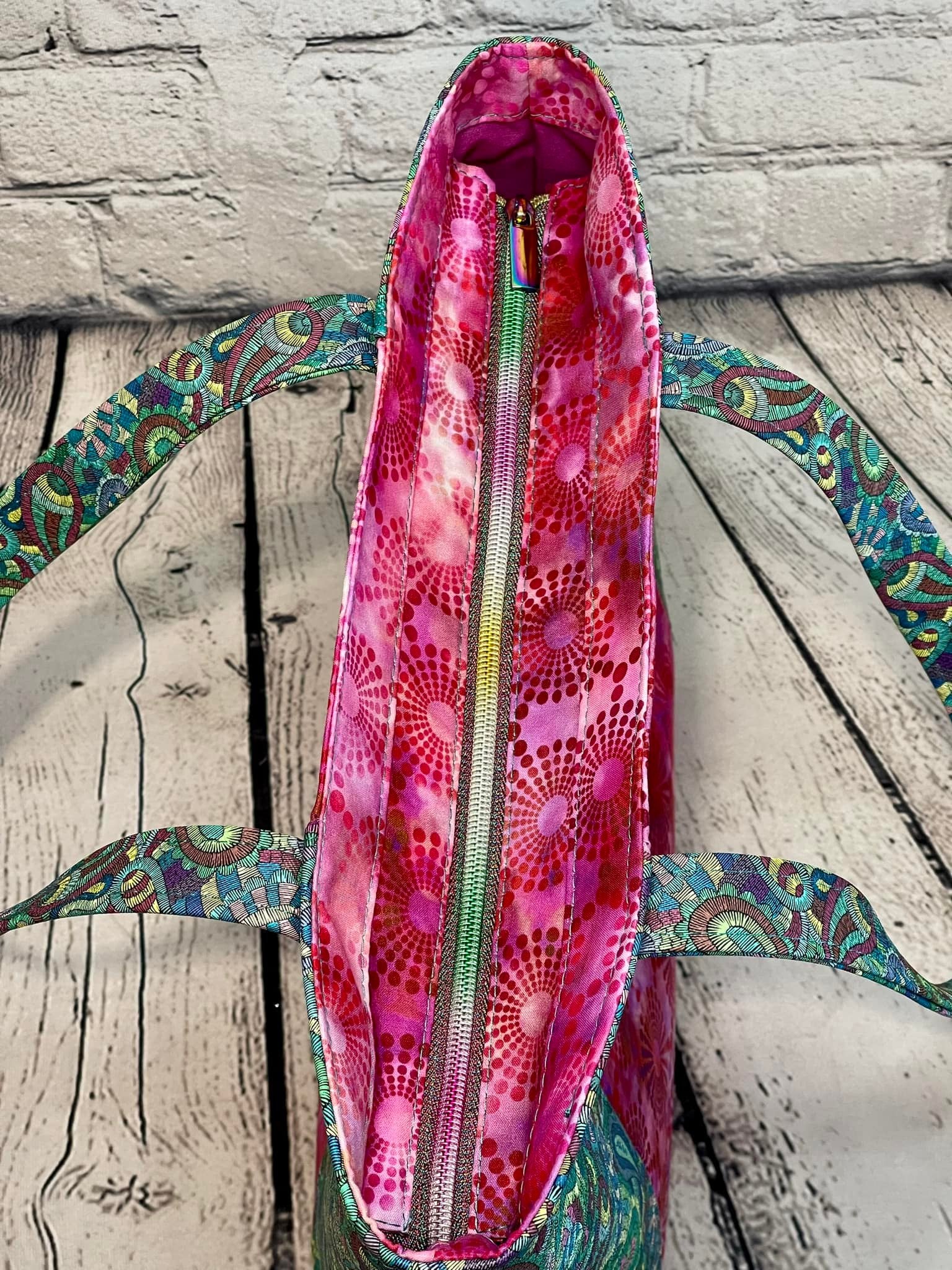 Large Zipper Tote - Pink & Green Paisley