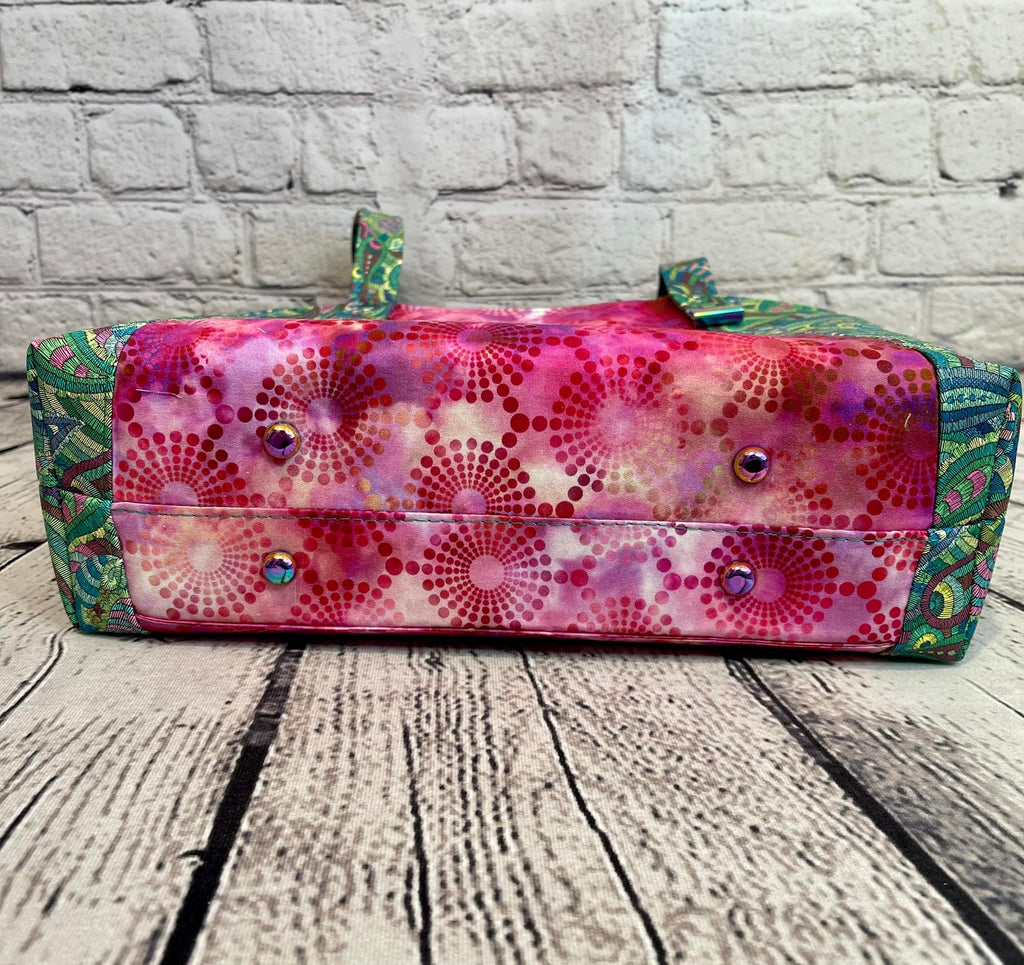 Large Zipper Tote - Pink & Green Paisley