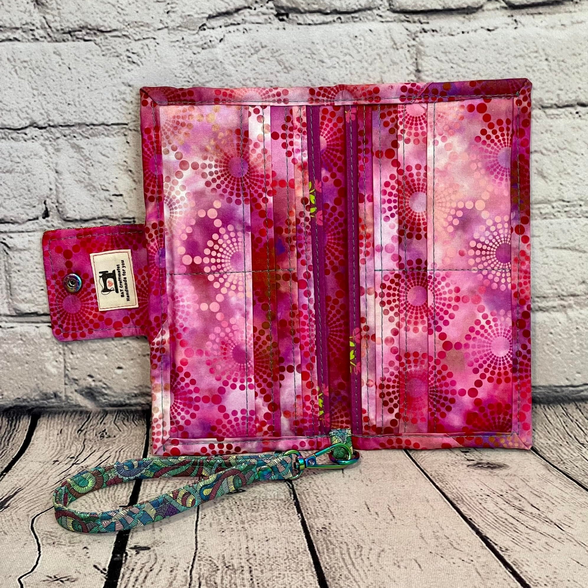 Large RFID Wristlet Wallet - Pink & Green Paisley