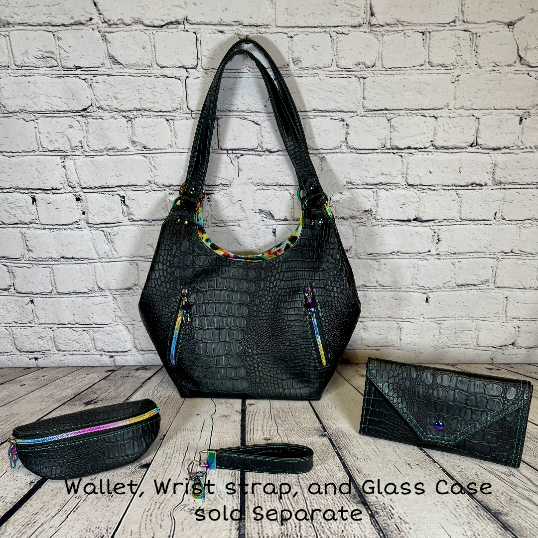 Sarah Shoulder Bag - Black Faux Crocodile