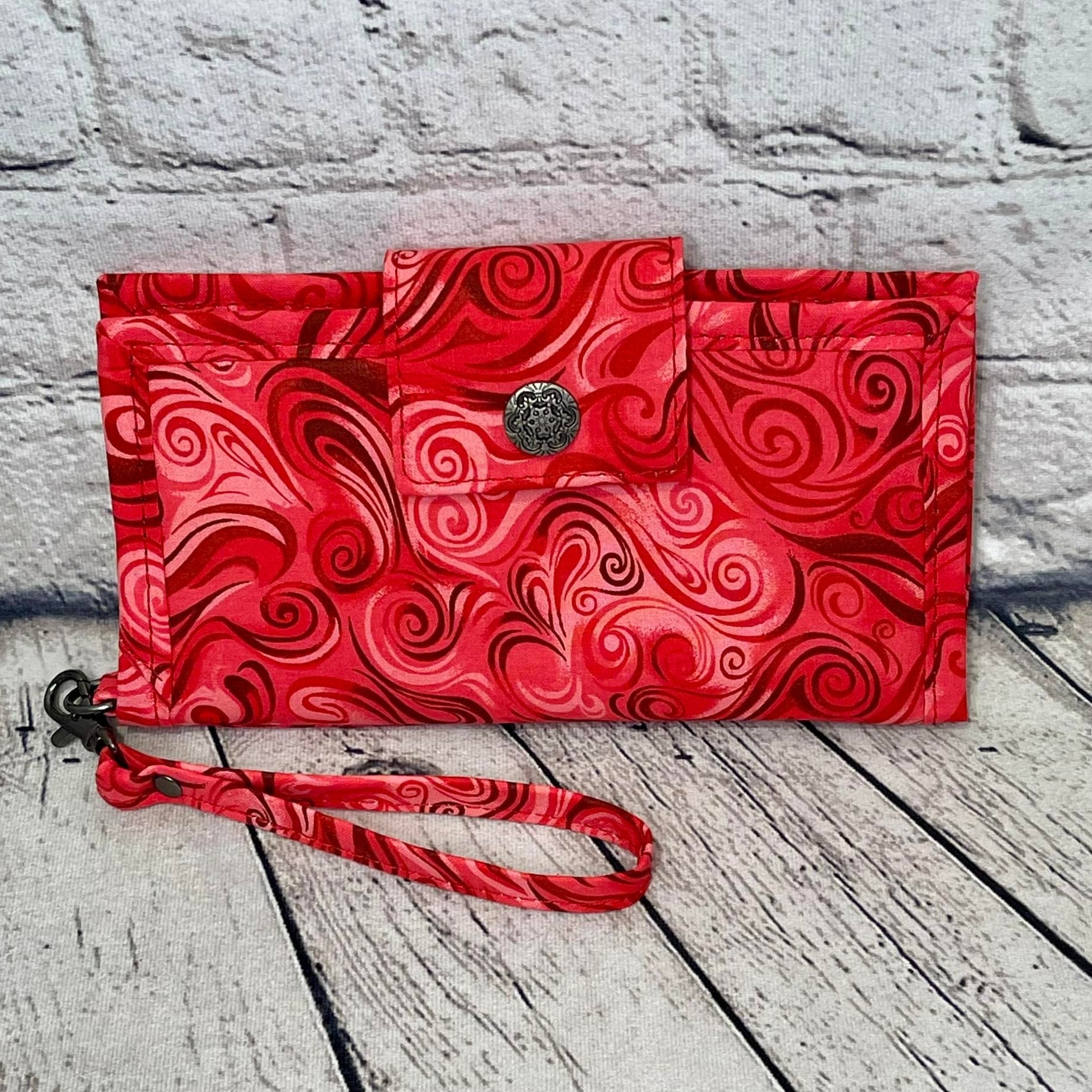 Large RFID Wristlet Wallet - Red & Pink Swirls