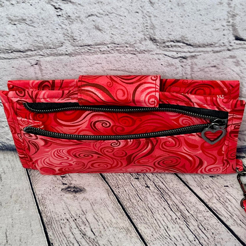 Large RFID Wristlet Wallet - Red & Pink Swirls