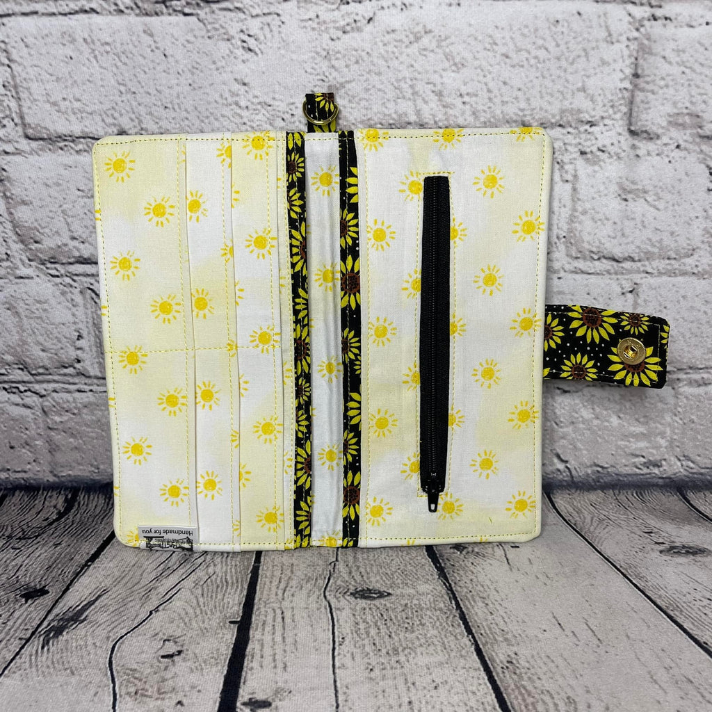 Large Wristlet Wallet - Black & Yellow Sunflower