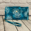 Large RFID Wristlet Wallet - Teal & White Sunflower