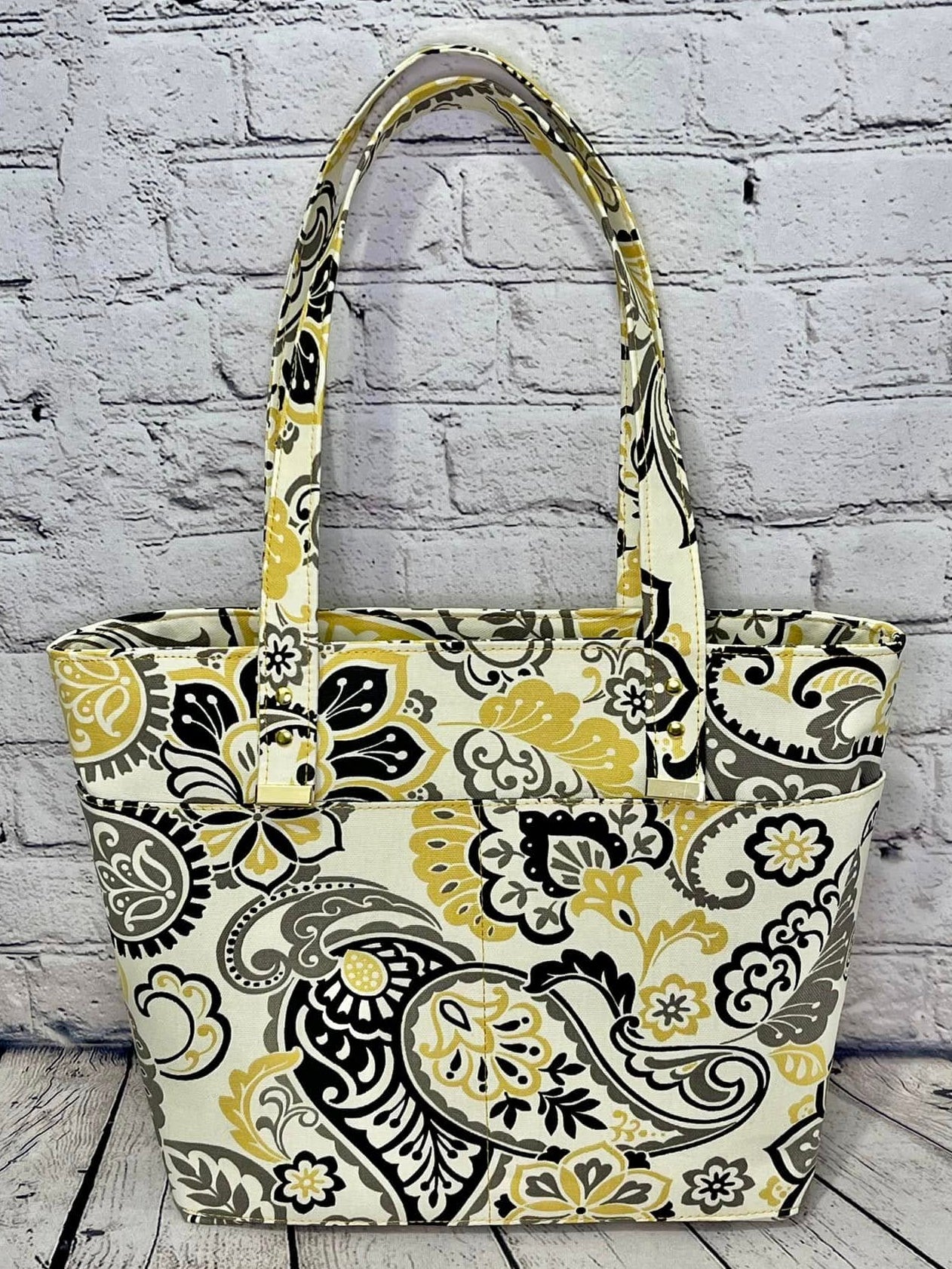 Large Zipper Tote - Yellow & Black Paisley