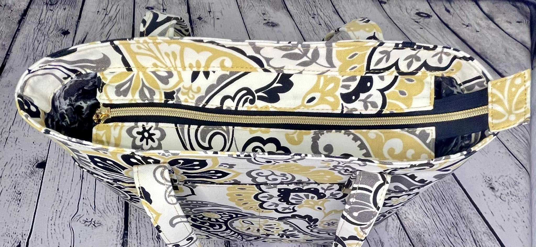 Large Zipper Tote - Yellow & Black Paisley